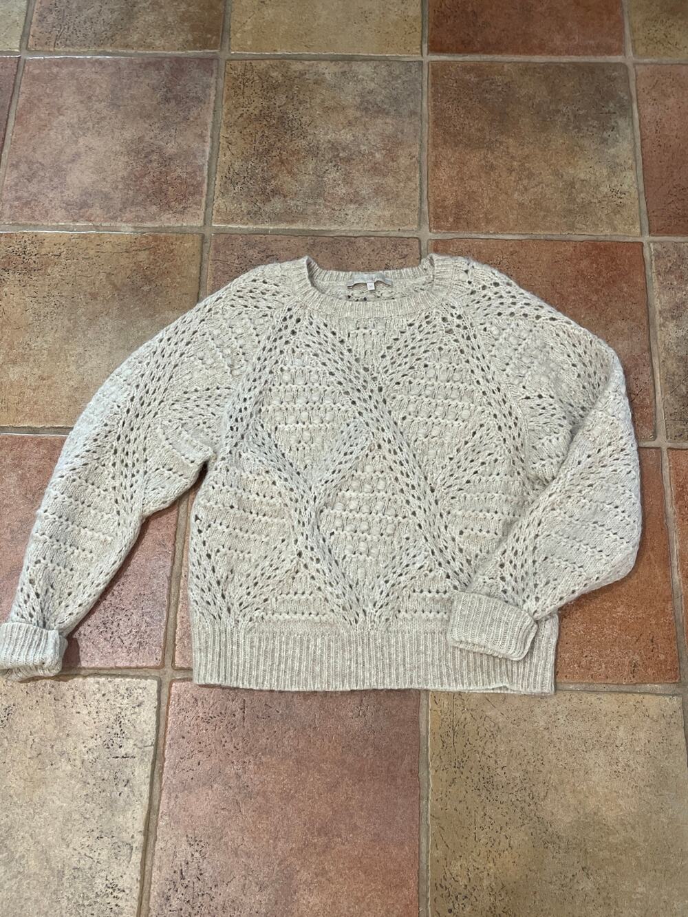 Vanessa Bruno Sabina Alpaca Wool Blend Pointelle Open Knit Chevron Sweater M